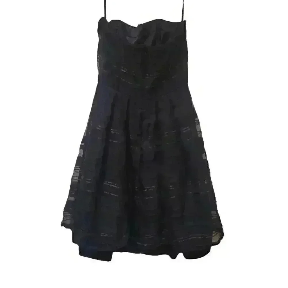 White House Black Market Women's Black Cotton/Silk/Poly Strapless Fit & Flare St